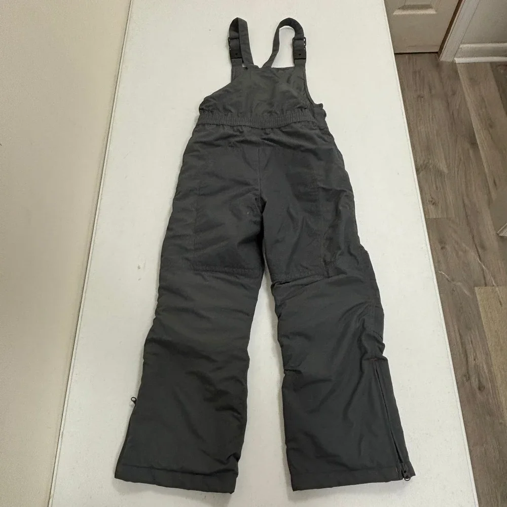 Lands End Kids Gray Squall Insulated Snow Bibs Overalls Size 8 Reinforced Knees